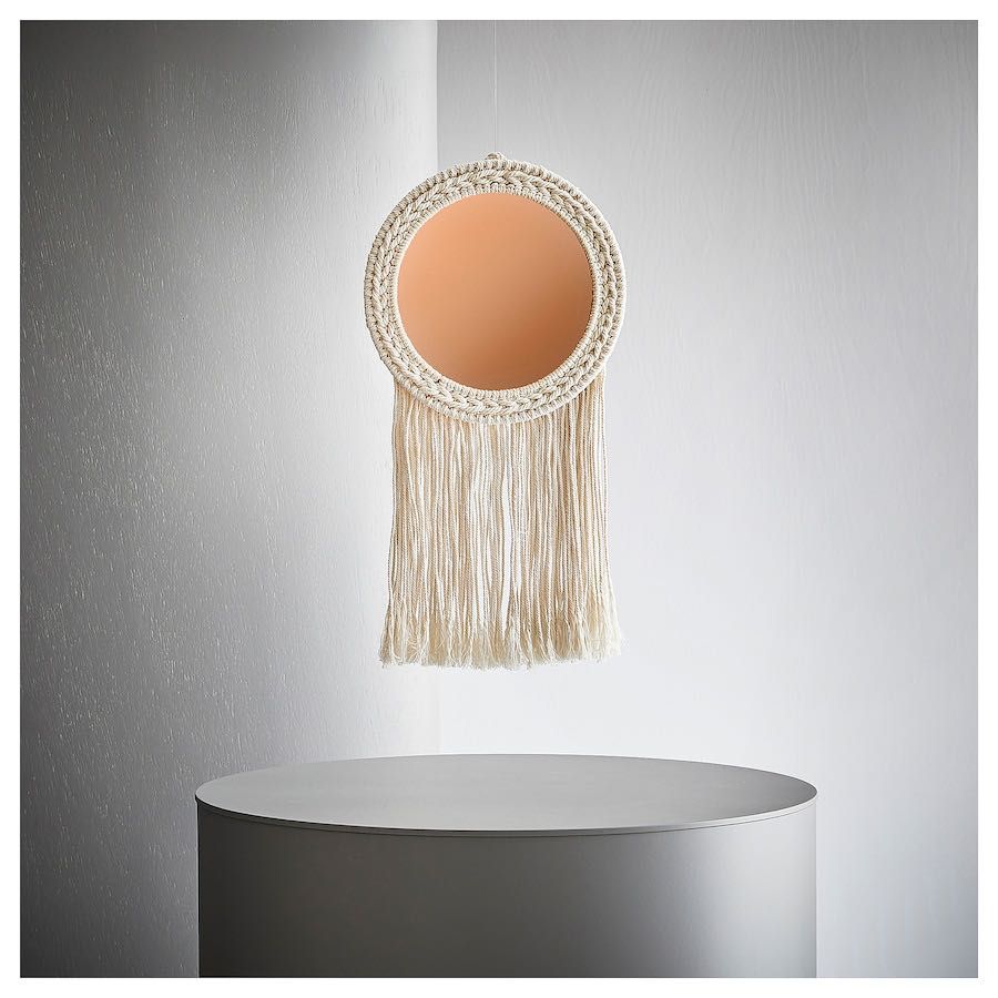 Ikea ENERGISKOG Lustro z frędzlami beżowy 26x48 cm BOHO makrama NOWE