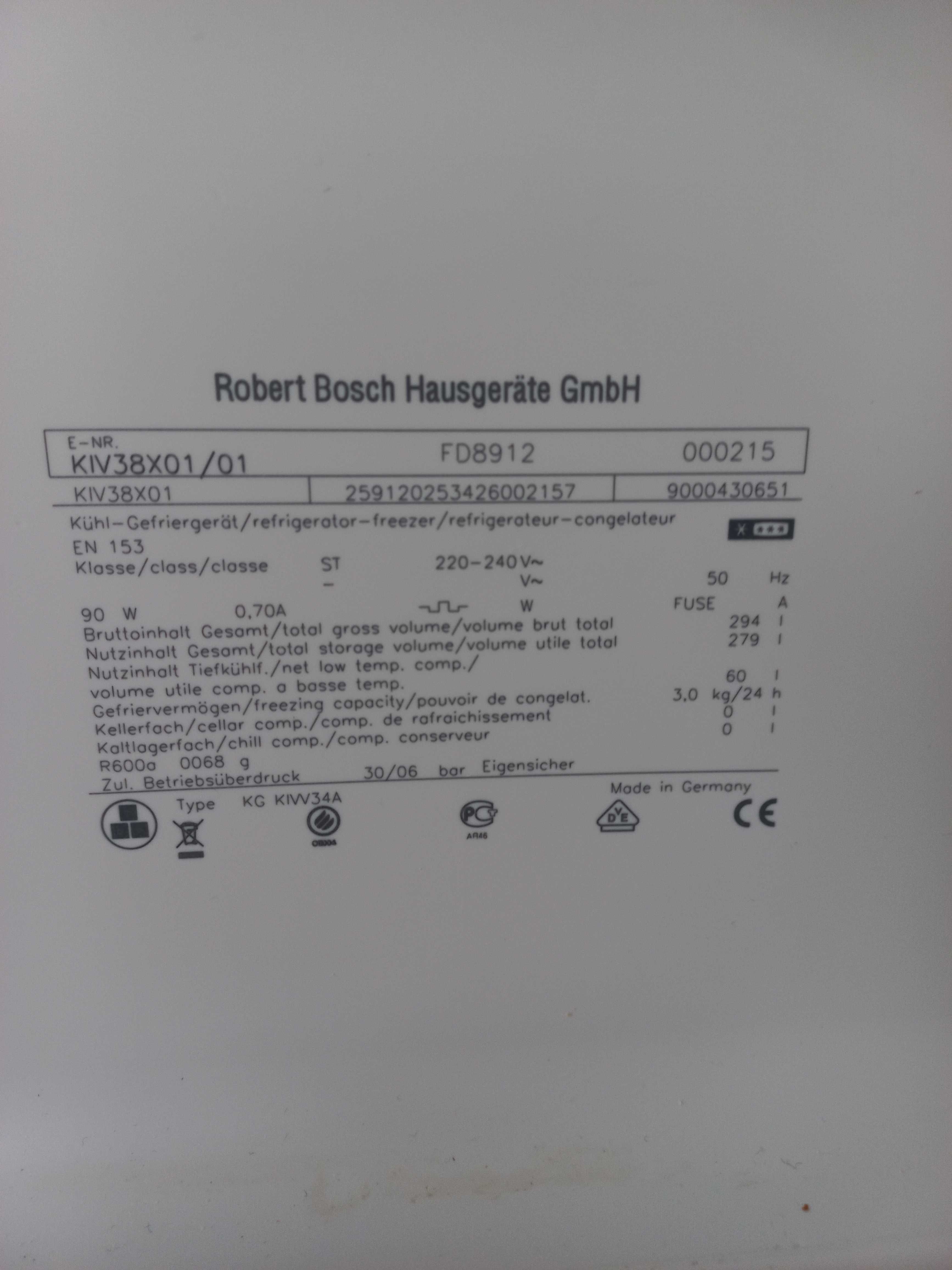 lodówka bosch uszkodzona KIV38X01/01