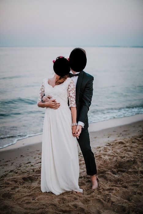 SUKNIA ŚLUBNA z koronki i muślinu, rozm. 36/38