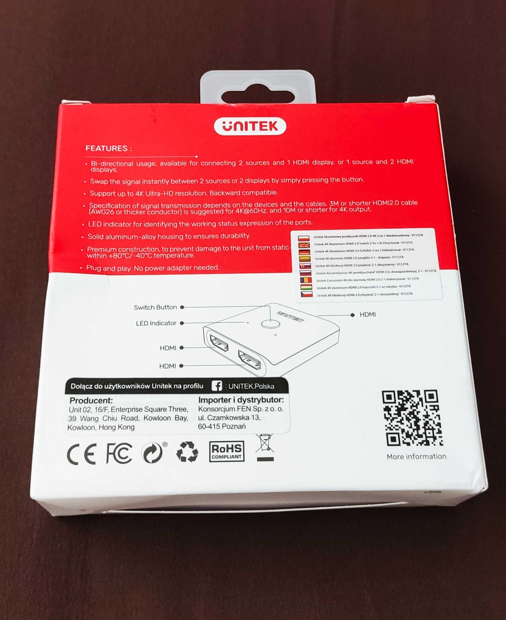 Unitek Dwukierunkowy Switch HDMI 2.0 4K