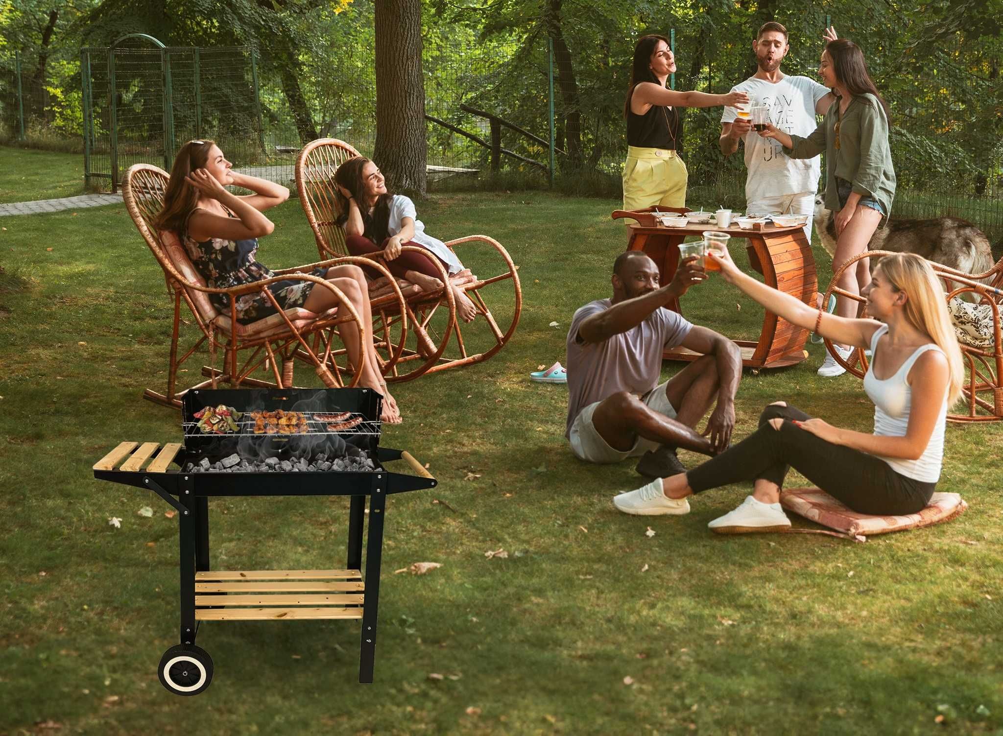 GRILL WĘGLOWY OGRODOWY na kółkach Rożen gril do ogrodu NOWY BBQ