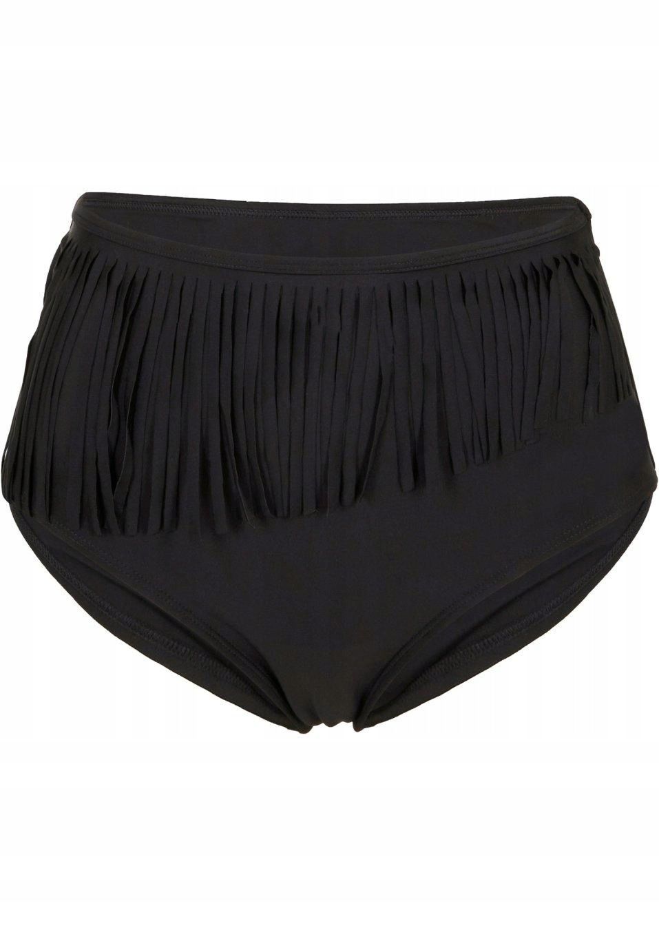 B.P.C figi bikini czarne maxi wysoki stan z frędzlami 38.