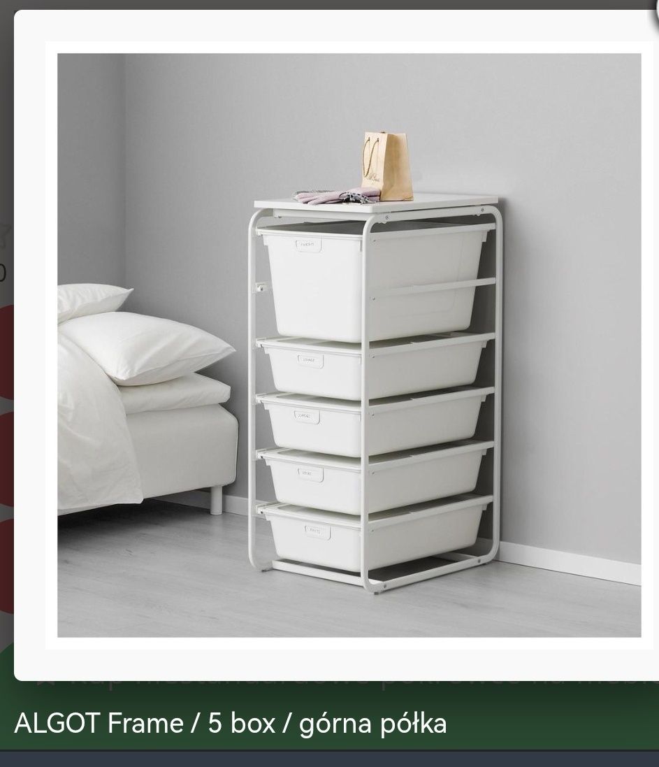 Regał Ikea Algot 2x, półka organizer, regał wkłady pudełka