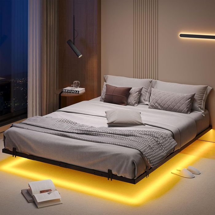 Rama na łóżko metalowa 160 x 200 cm Stonebroo, SMART LED czarne