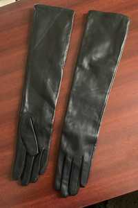 Кожаные женские длинные перчатки на подкладке