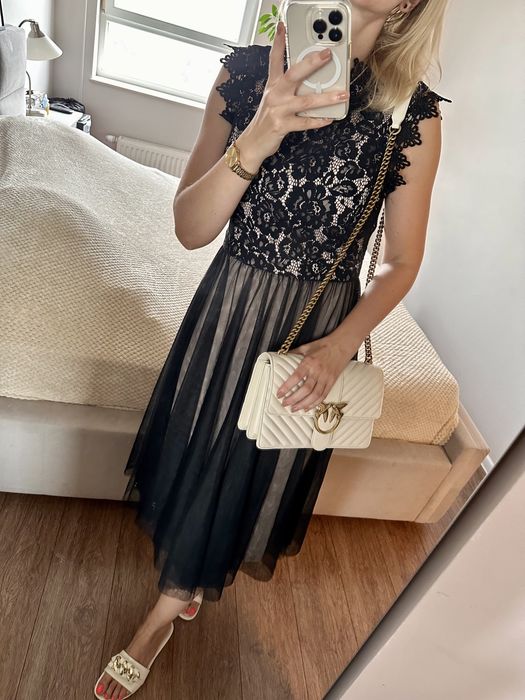 Elegancka koronkowa sukienka M/38 koktajlowa wesele chrzciny