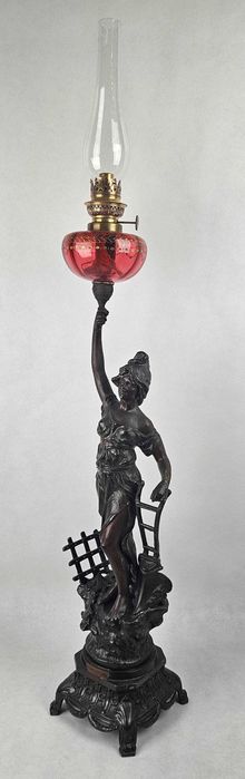 Figuralna lampa naftowa DEMETER  alegoria rolnictwa Francja - Antyk