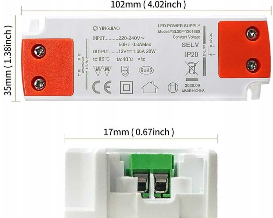 Zasilacz transformator LED dla 12V AC/DC 1,66A 20W do żarówek taśm