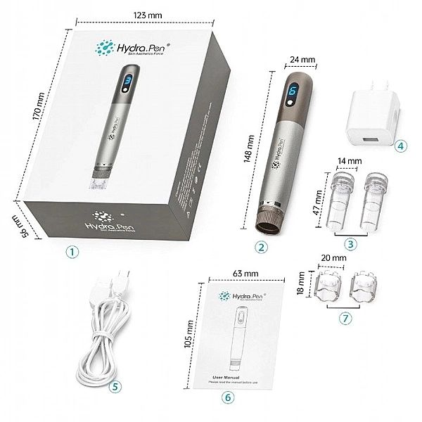 Dermapen Hydra Pen do mezoterapii - Zestaw z 2 wymiennymi kartridżami