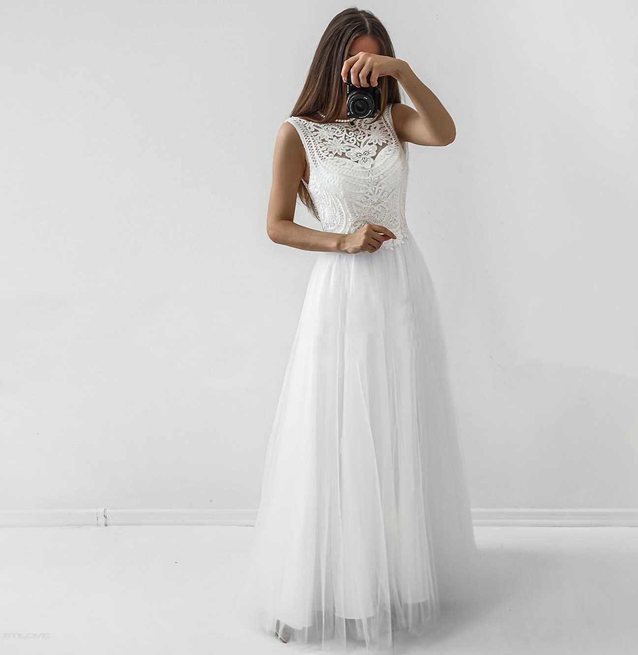 Suknia ślubna biała sukienka tiul koronkowa