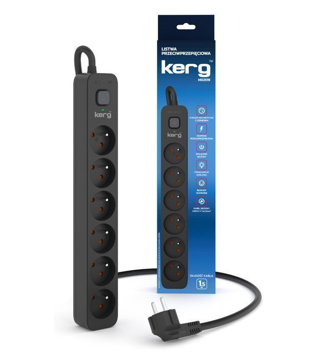 Listwa zasilająca przeciwprzepięciowa wyłącznik 6 gnia 1,5m 16A M02519