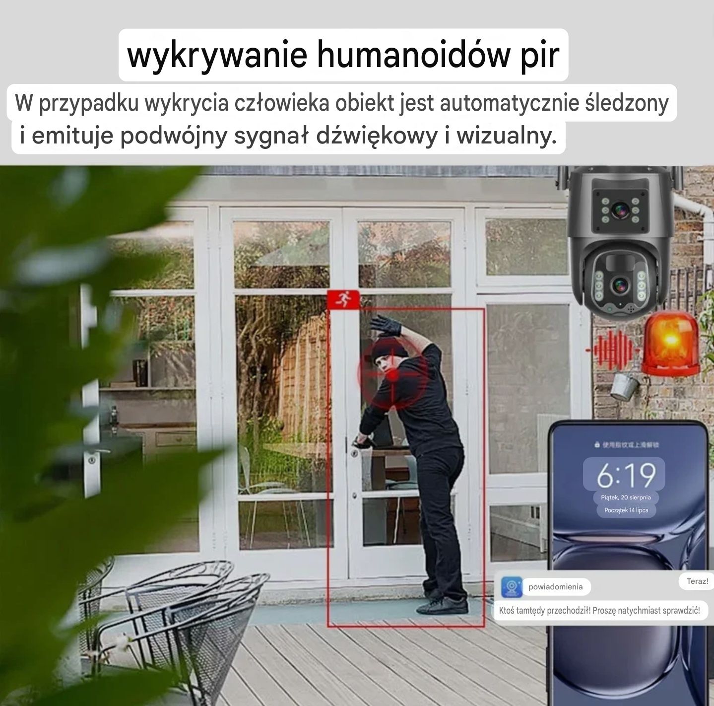 Kamera 4G na kartę SIM Solarna IP65 8MP podwójny obiektyw