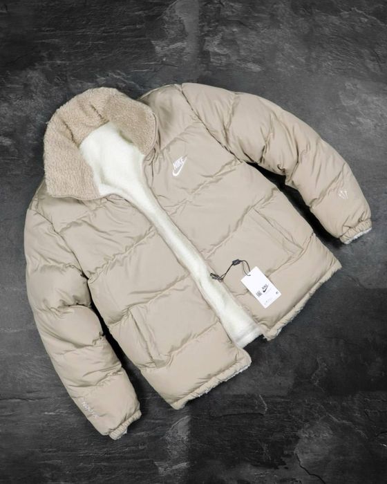 Двухстороння куртка Nike кремова найк пуховик теді S M L XL