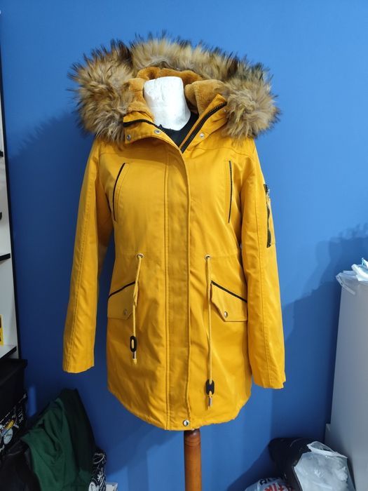 Kurtka zimowa damska, parka damska 2w1, żółta ocieplana, rozmiar L