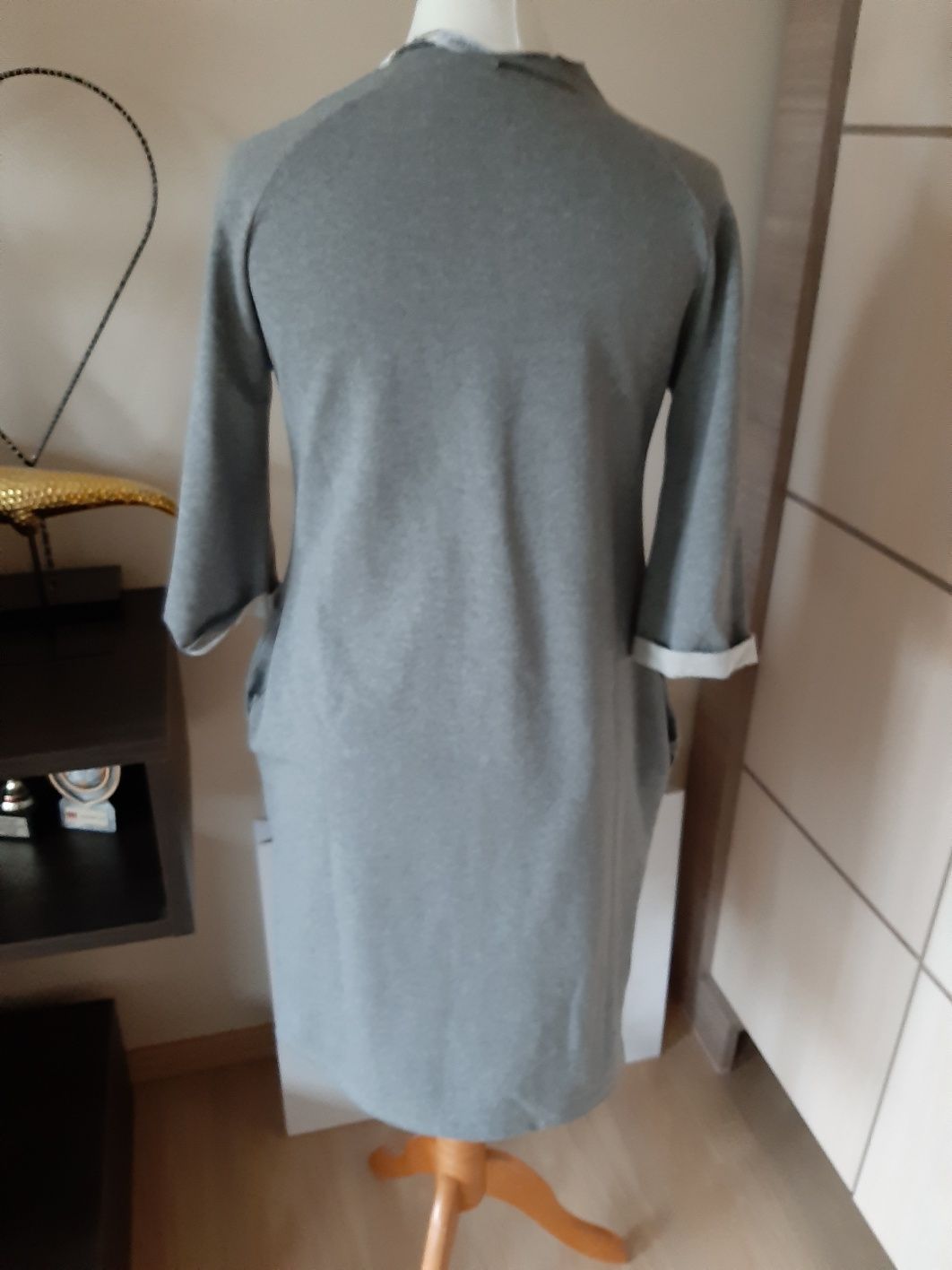Sukienka szara S M Unisono klasyk biuro bawełna sukieneczka tunika tkm