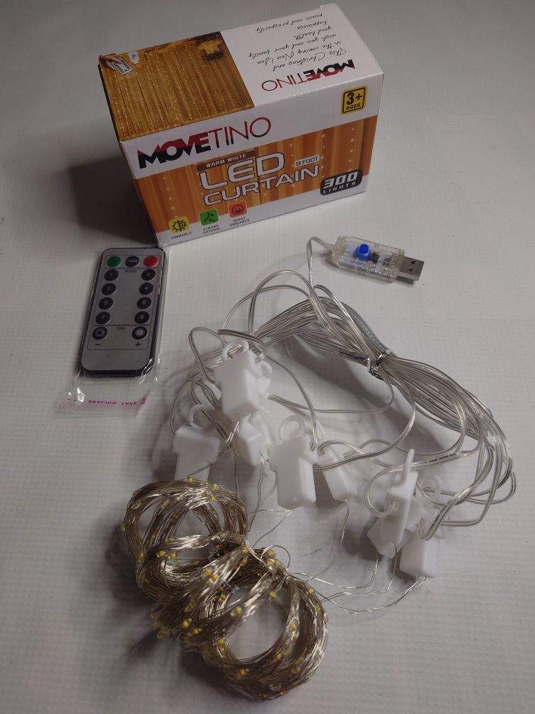 Kurtyna na okno LED 3x3m Haczyki Pilot USB Girlanda świąteczna + Timer