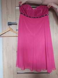 Różowa koktajlowa sukienka bez ramiączek XXL