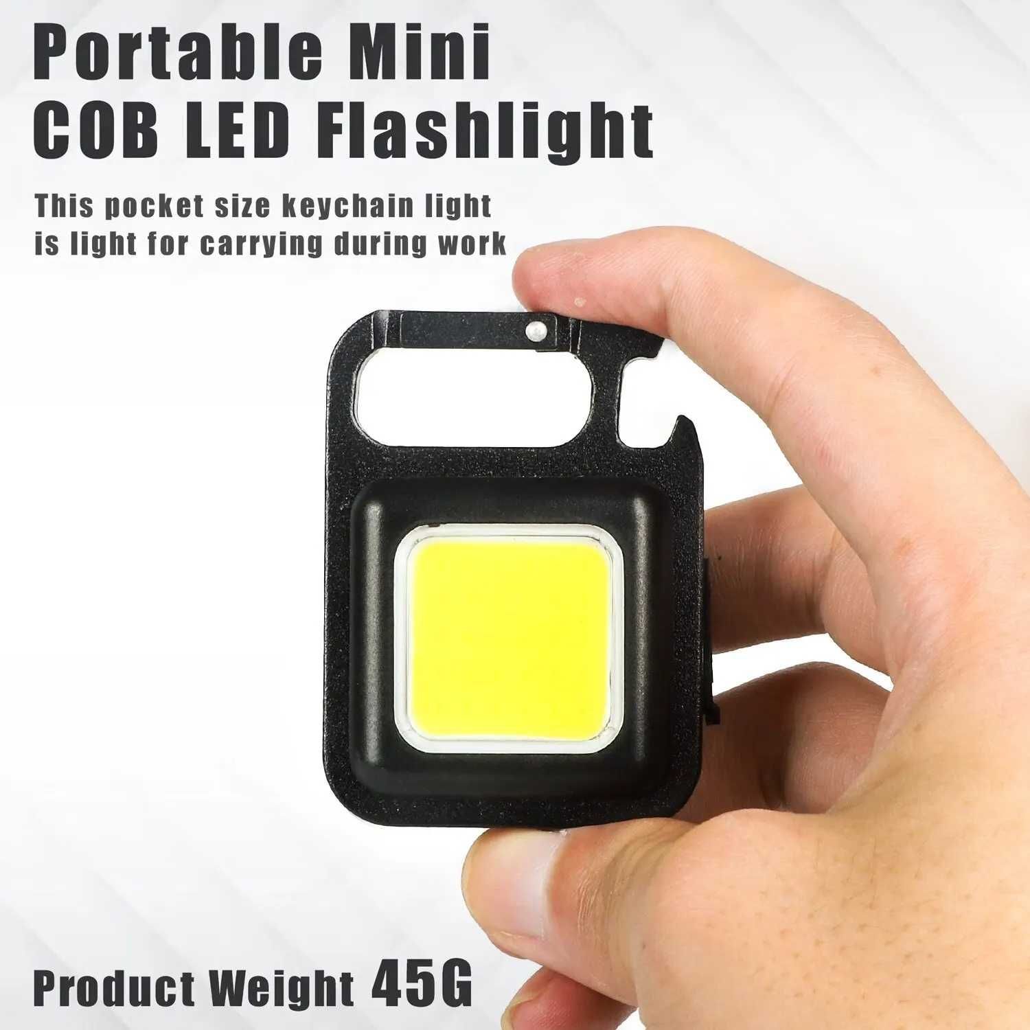 Wielofunkcyjny mini reflektor brelok do kluczy z latarką USB.