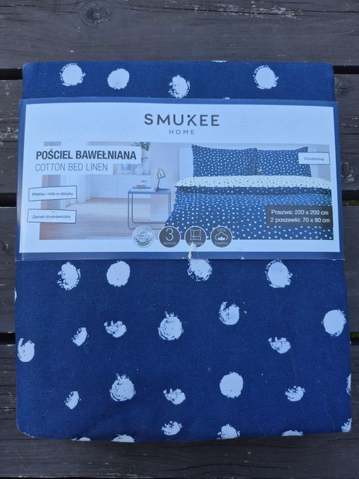 Smukee pościel bawełniana niebieska wzór 220x200 poduszki 70x80