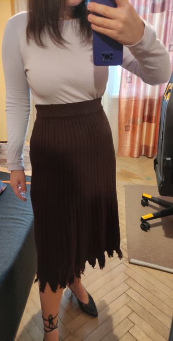 Теплая вязаная юбка миди спідниця жіноча