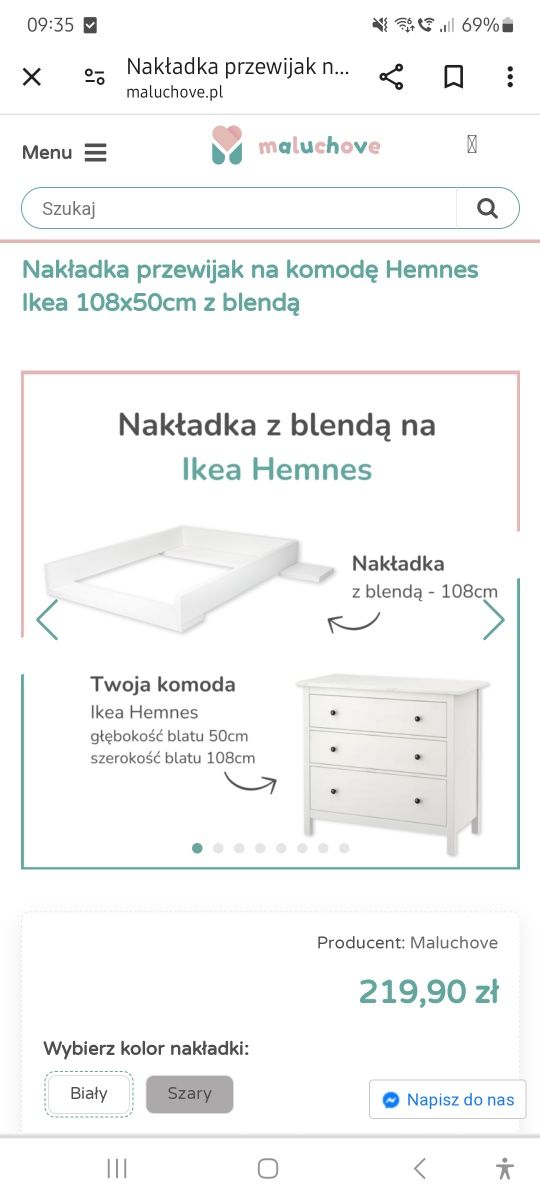 Przewijak, nakładka na komodę Ikea Hemnes