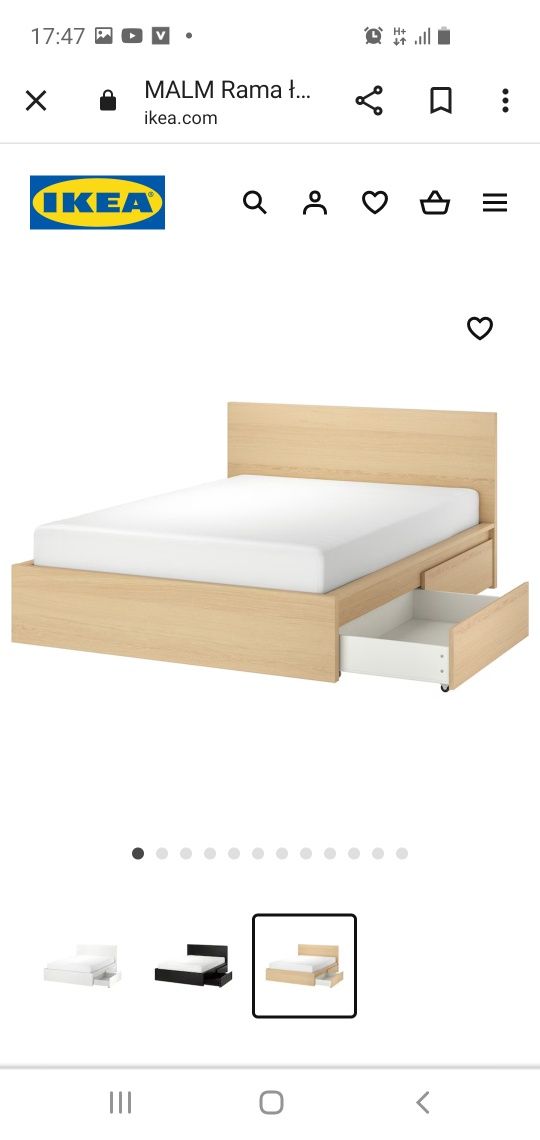Łóżko IKEA MALM 160x200 z materacem, szufladami i szafkami nocnymi