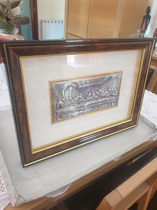Quadro Última Ceia em prata bilaminada