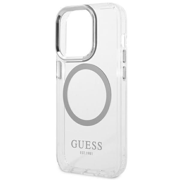 Pokrowiec na iPhone 14 Pro Max Guess Metal Outline Magsafe - Srebrny