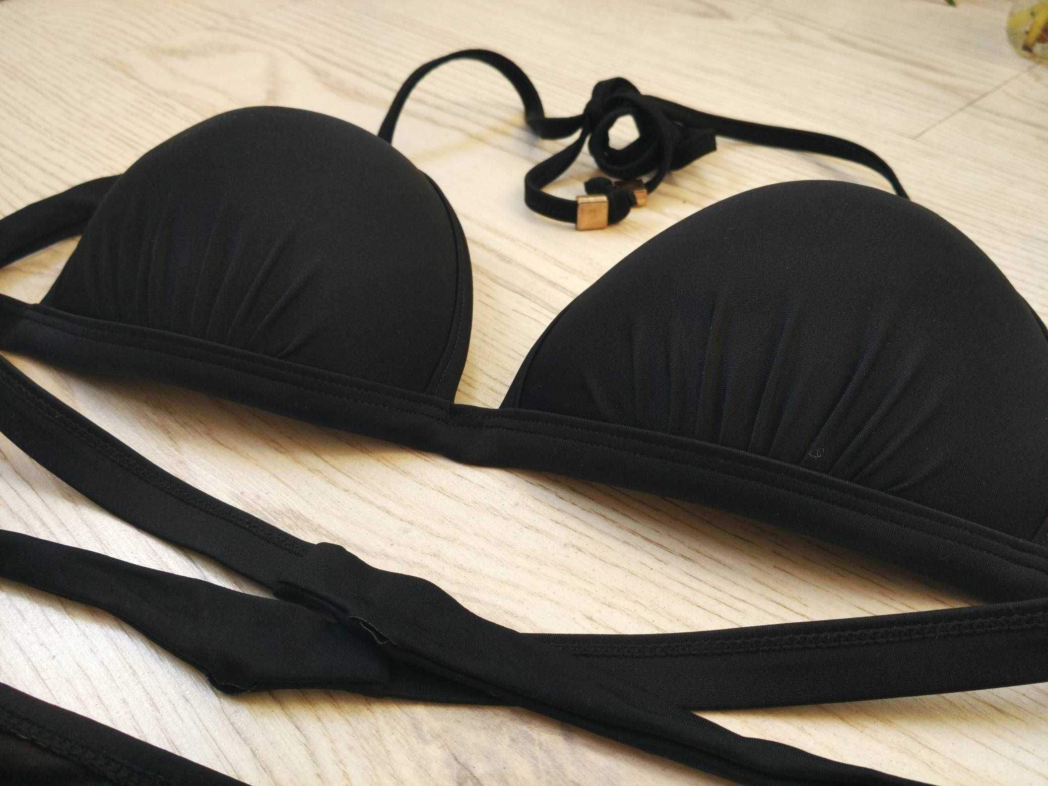 Czarny strój kąpielowy bikini wiazany stanik push up 75-80c majtki 40