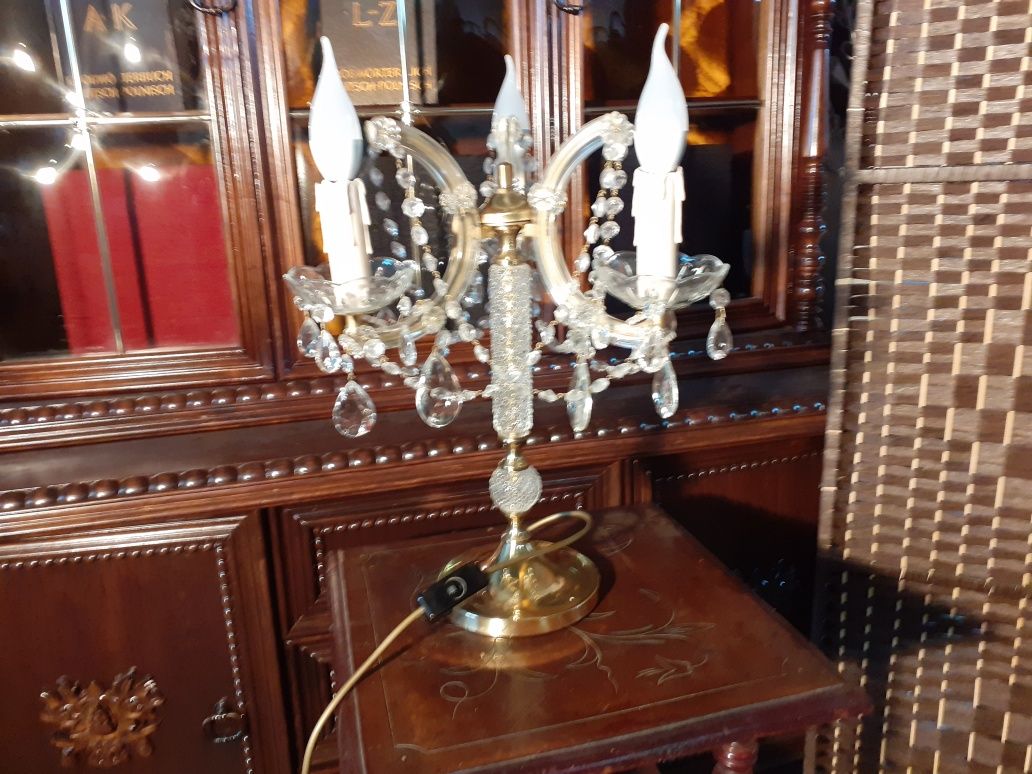 lampa nocna ANTYK stojąca mosiądz pokryty kryształem