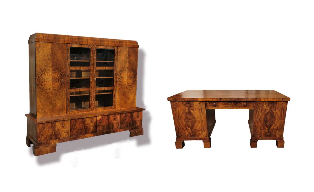 Komplet gabinetowy Art Deco 1930r. Biurko oraz biblioteka