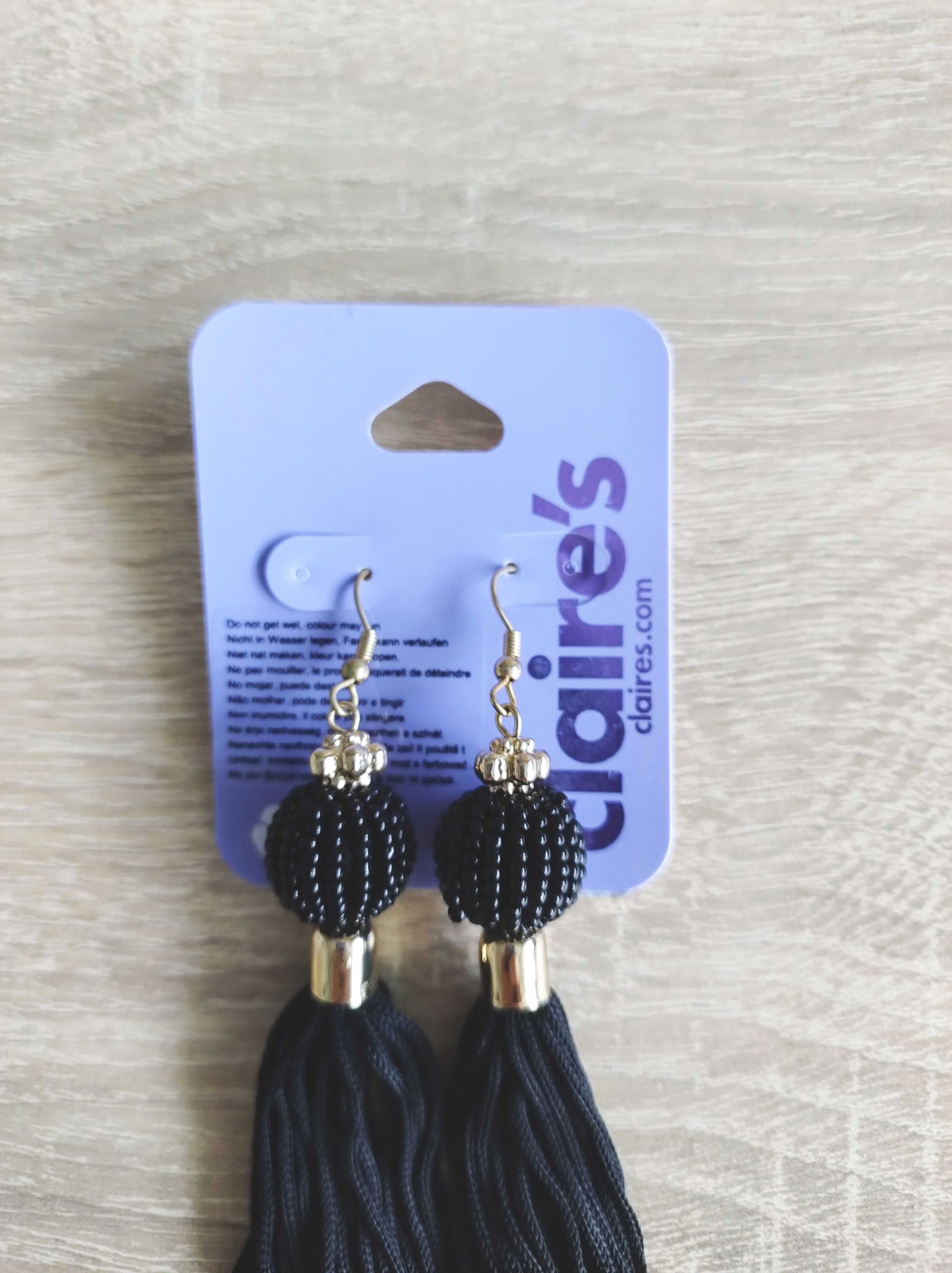 NOWE czarne kolczyki Claire's frędzle gothic alternative glam rock