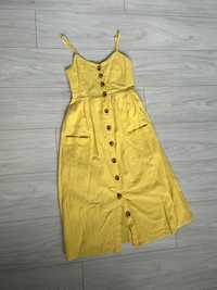 Sukienka letnia butik s/m midi żółta na guziki