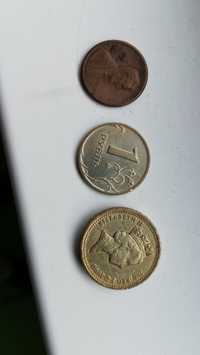 Продам монеты 1фунт,1рубль,1цент Цена за все монеты.