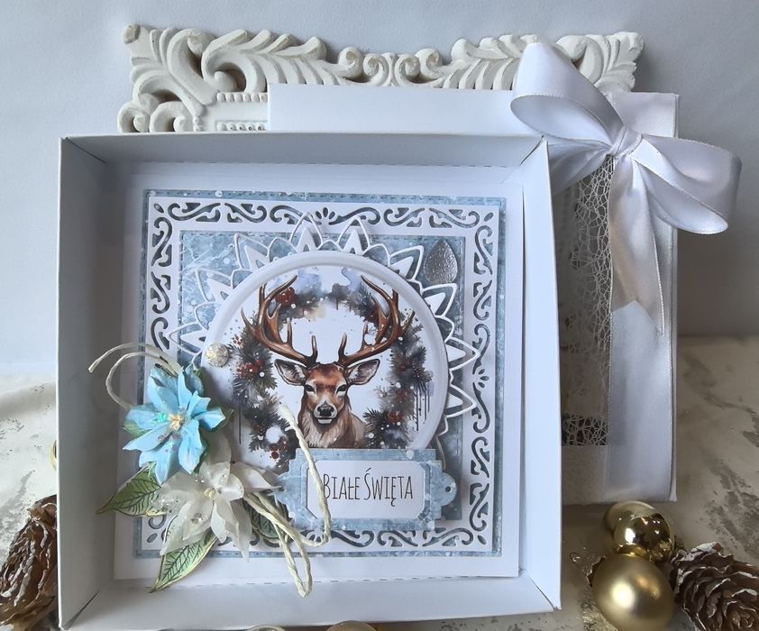Ręcznie robiona kartka bożonarodzeniowa  w pudełku