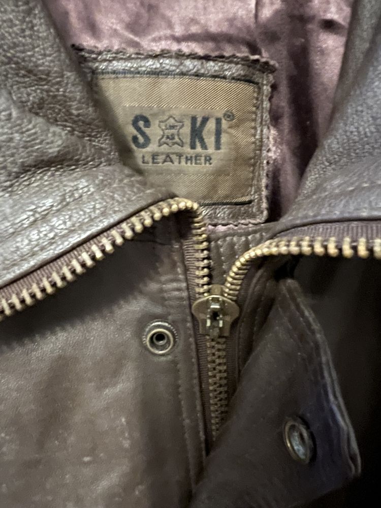 Męska długa kurtka skórzana brązowa Saki XXXL oversize vintage