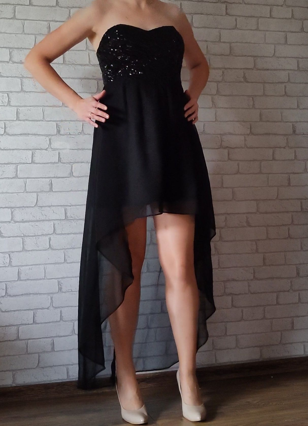 suknia sukienka czarna cekiny 40 maxi długa wesele studniówka