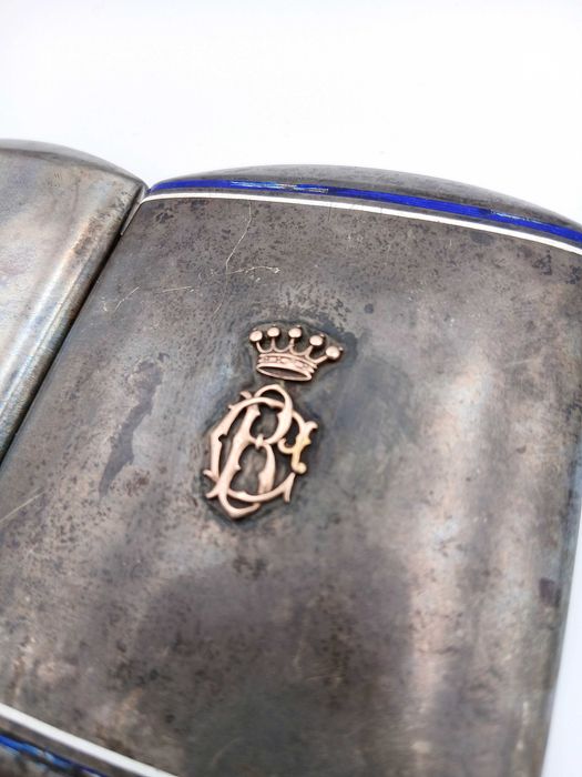 Papierośnica srebrna zabytkowa z herbem srebro p925 i złoto 18k unikat