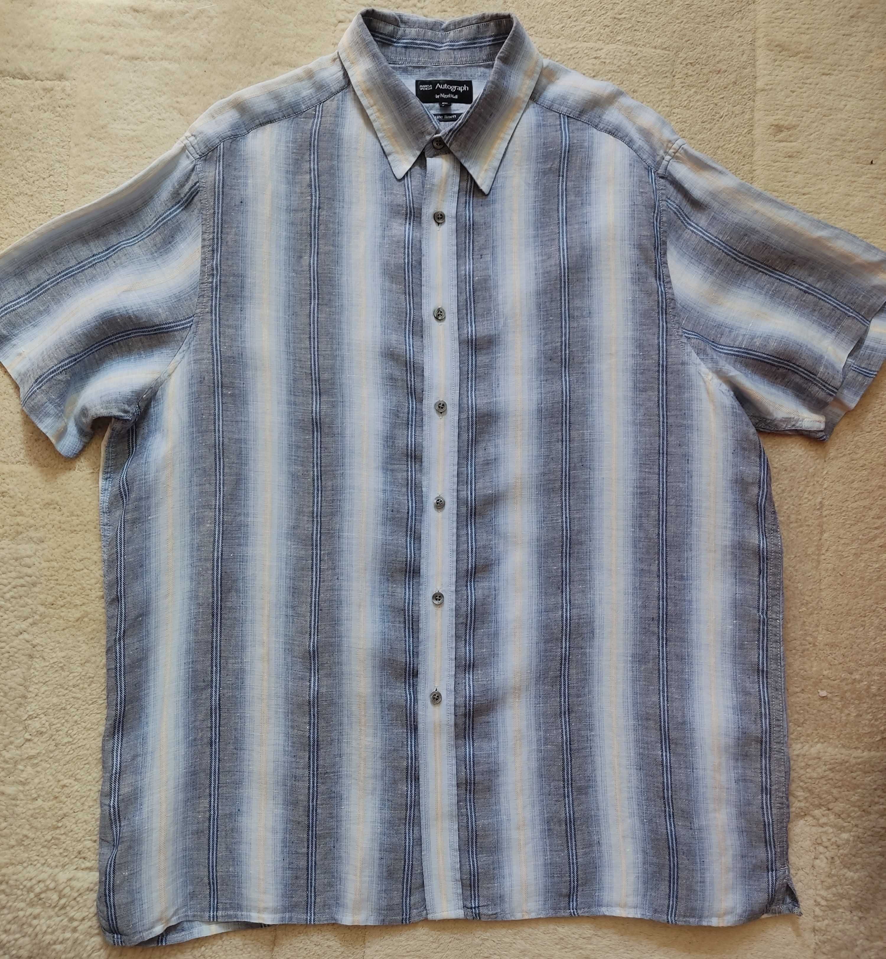 Piękna lniana koszula Marks & Spencer Autograph z krótkim rękawem XL
