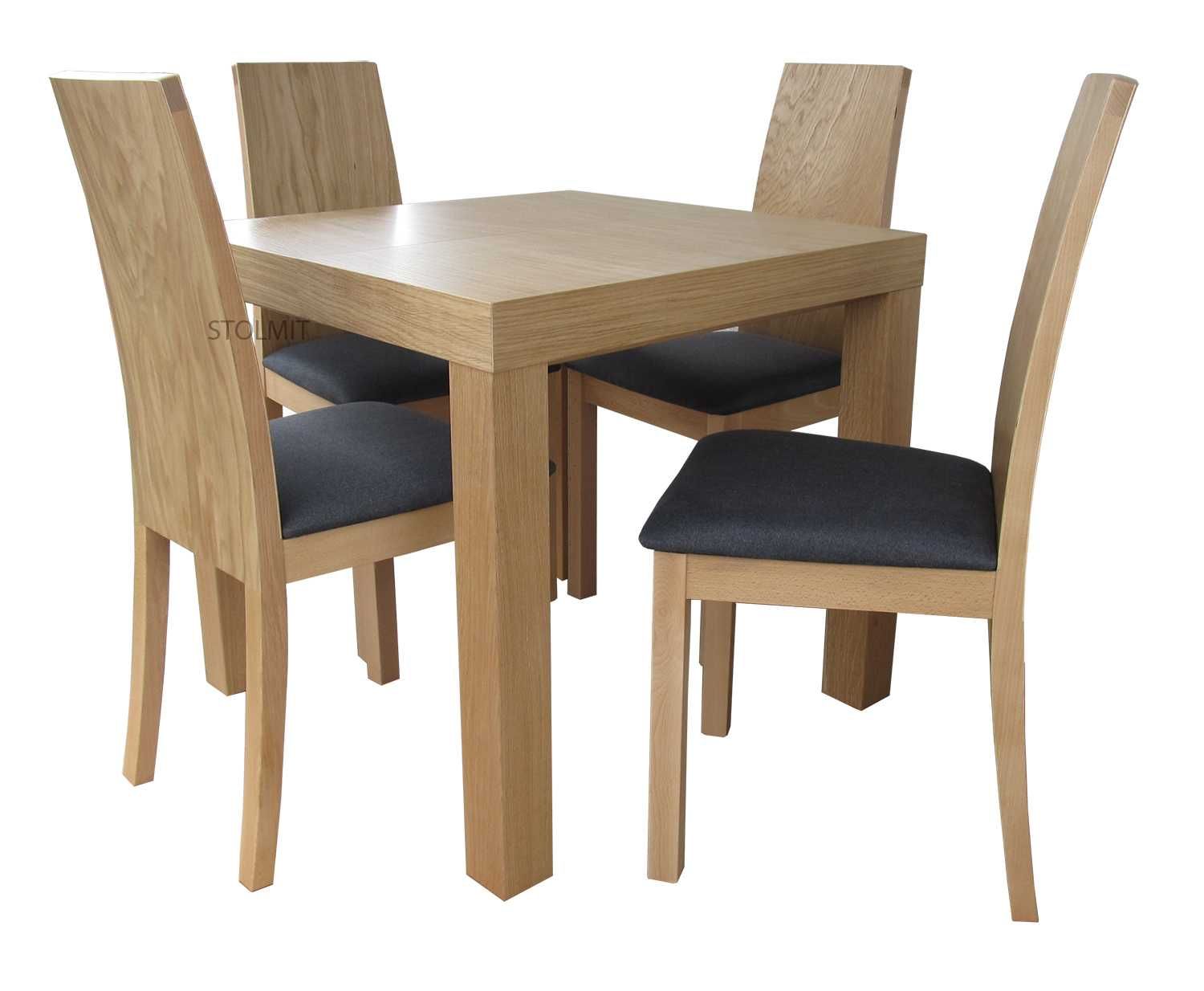 Kwadratowy rozkładany stół + 4 krzesła dąb - wymiar wysyłka pl