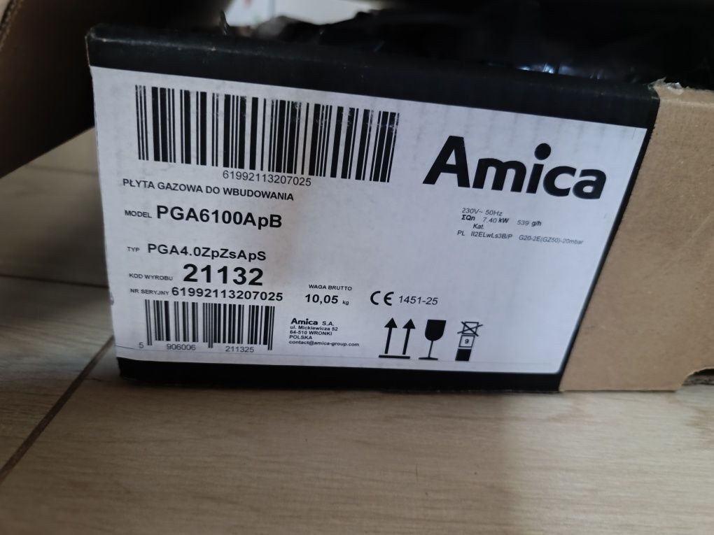 Płyta gazowa Czarna Nowa Amica pga6100apb