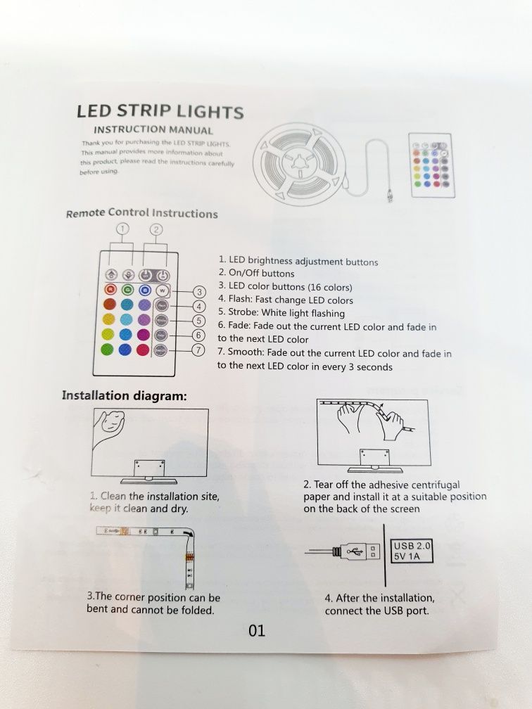 Taśma LED USB RGB do podświetlenia telewizora 2m