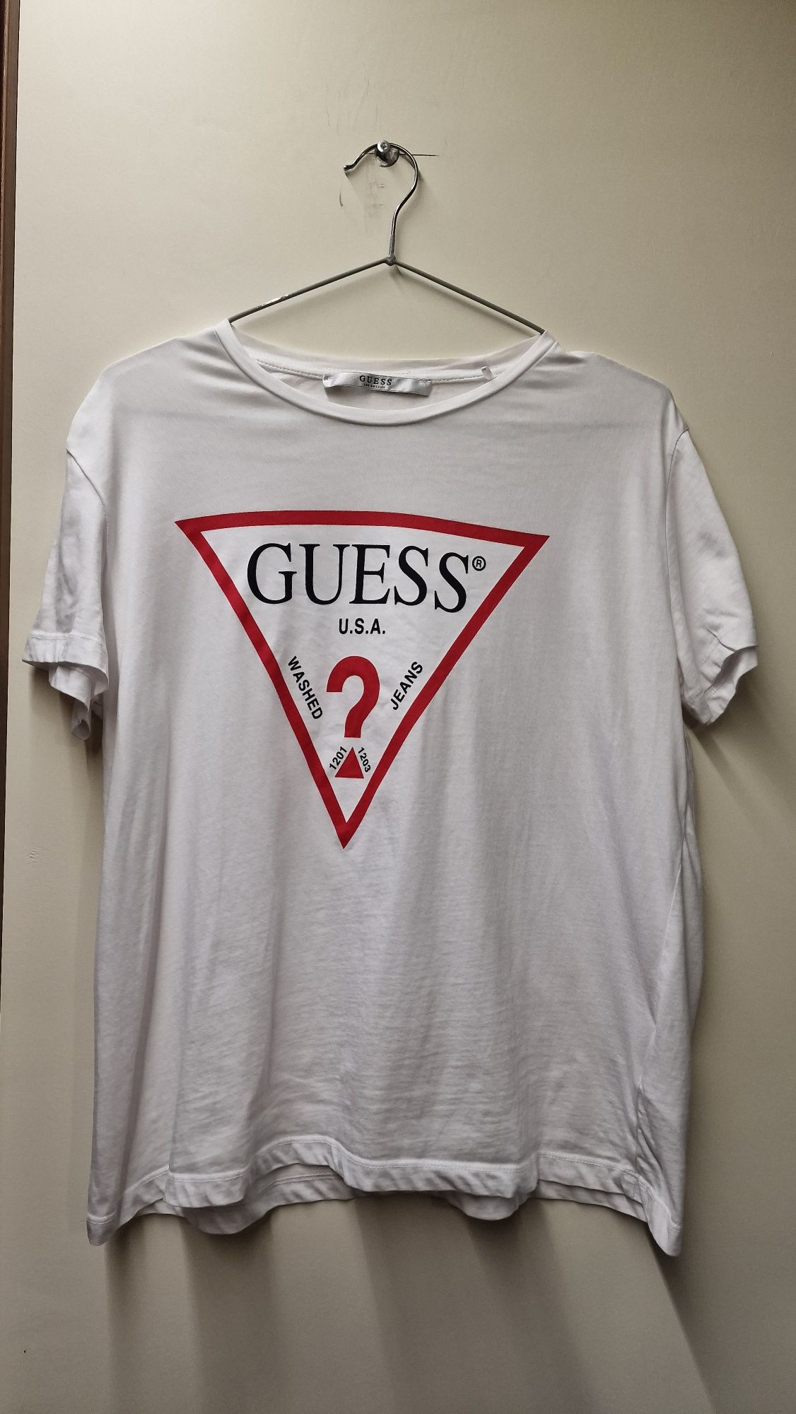 Koszulka t-shirt oryginalna biała Guess 40 L luźny krój