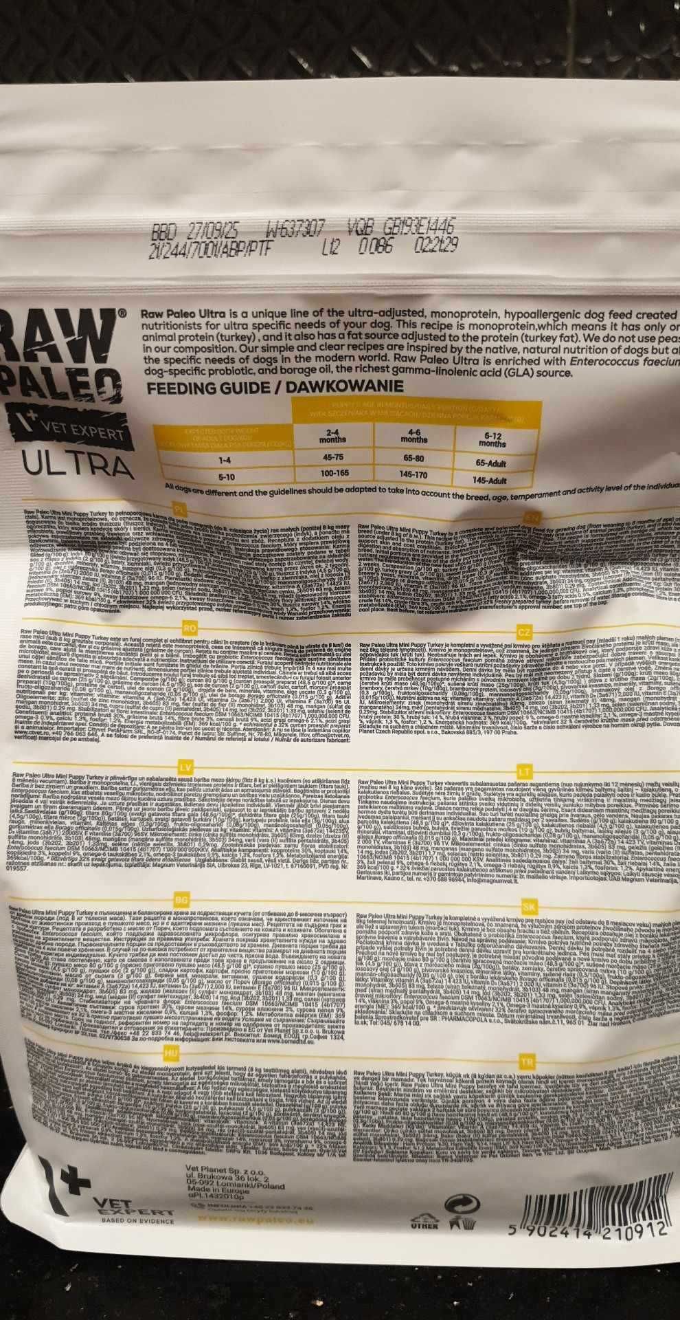 Vet Expert Raw Paleo MINI SIZE PUPPY ultra 5 x 750g +gratis szampon