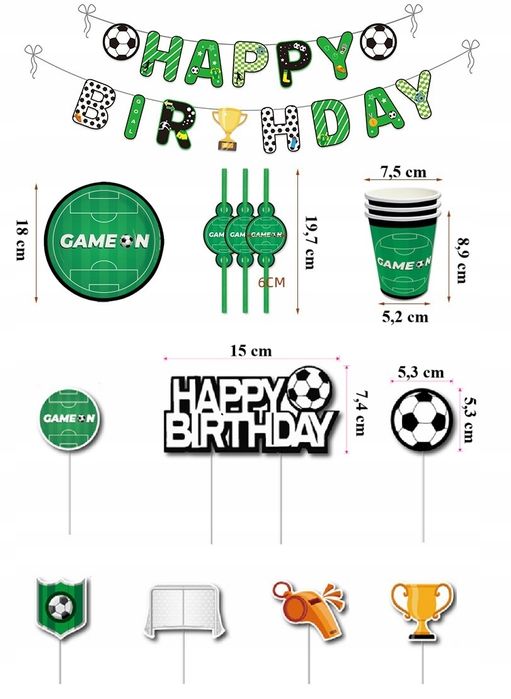 Oro Party Zestaw Dekoracji Piłka Nożna Kubki Talerze Słomki