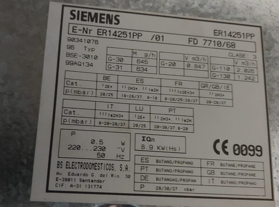 Placa de gás Siemens