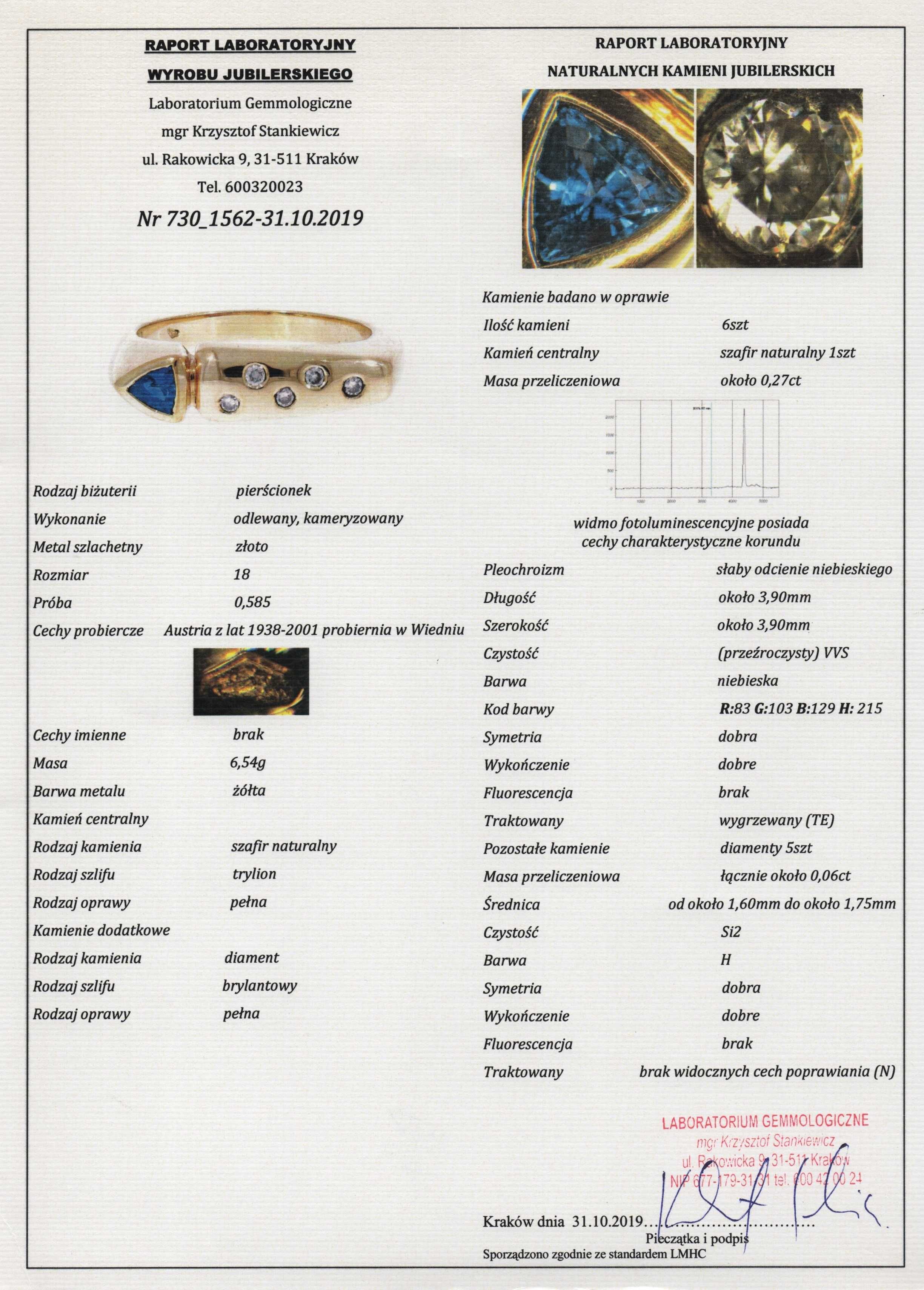 Szafirowy Złoty Pierścionek - 14K 6,54g - DIAMENTY - KRAKÓW