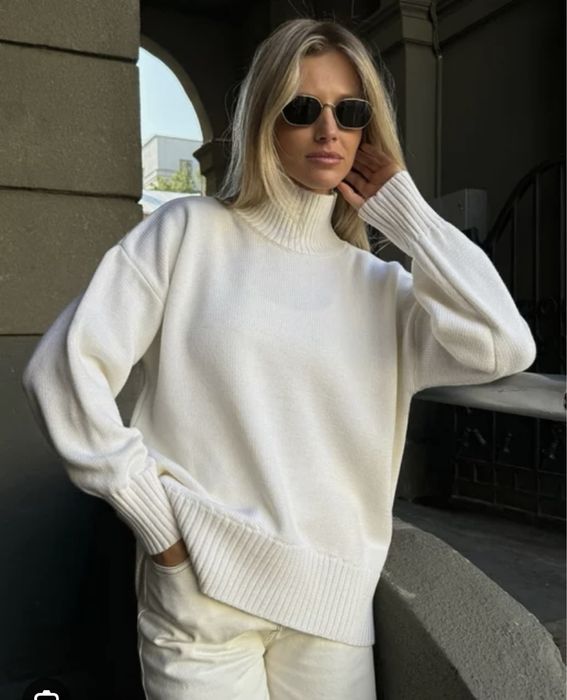 Zara белый свитер оверсайз
