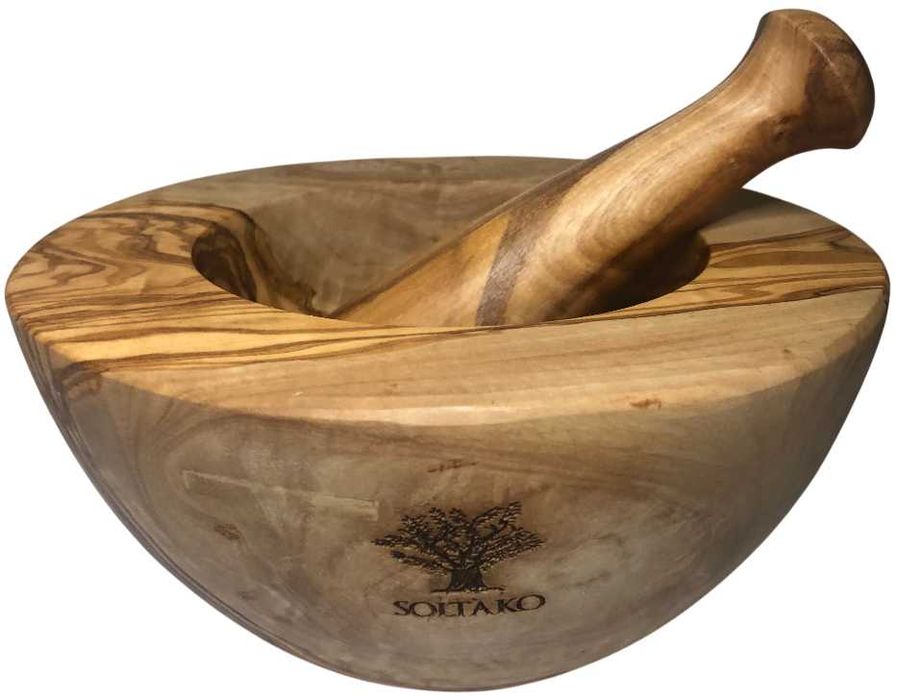 SOL25 Duży Moździerz Z Drewna Oliwnego Z Tłuczkiem Drewno Oliwne 16cm