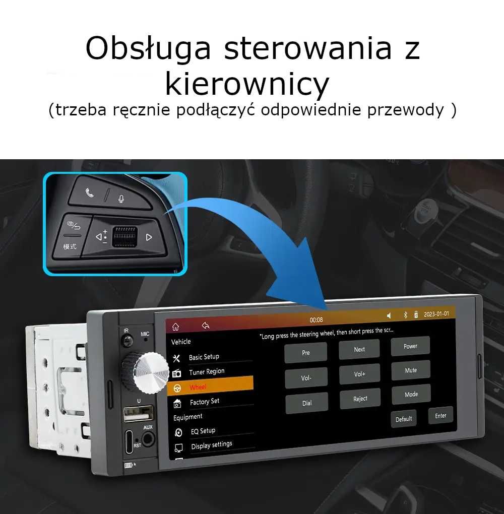 Uniwersalne Radio dotykowe 1DIN Android Auto Carplay Bluetooth